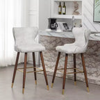 Lot de 2 tabourets de bar capitonnés en similicuir avec clous décoratifs, style Mid-Century Modern, blancs