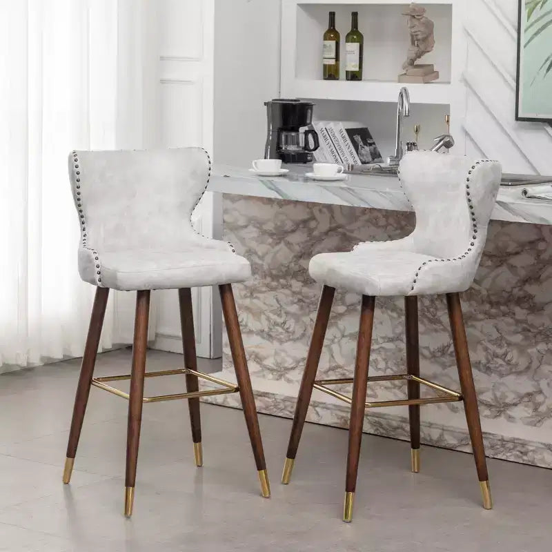 Lot de 2 tabourets de bar capitonnés en similicuir avec clous décoratifs, style Mid-Century Modern, blancs