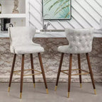 Lot de 2 tabourets de bar capitonnés en similicuir avec clous décoratifs, style Mid-Century Modern, blancs