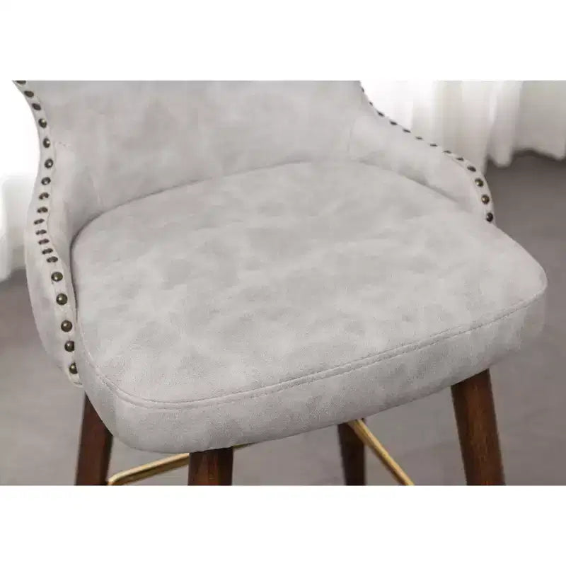 Lot de 2 tabourets de bar capitonnés en similicuir avec clous décoratifs, style Mid-Century Modern, blancs