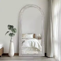 Solid Wood Staircase Style Full-Length Mirror with Angular Blocks and Whitewashed Finish, 180x90x4 cm (Without Stand)