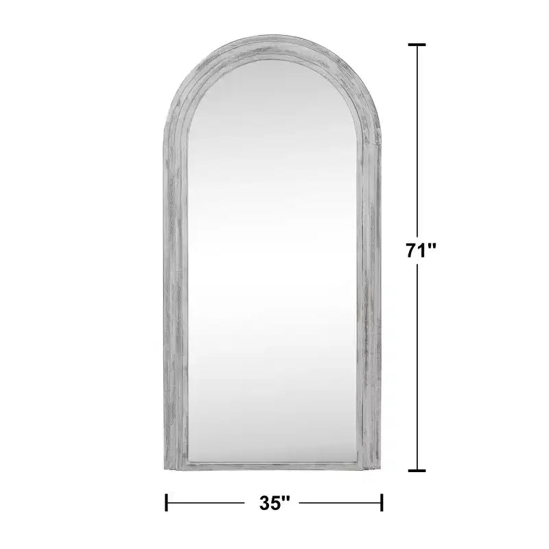 Miroir pleine longueur de style escalier en bois massif avec blocs angulaires et finition blanchie, 180x90x4 cm (sans support)