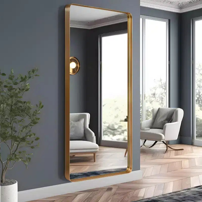 Imitation Electroplated Aluminum Alloy Rounded Rectangular Full-Length Mirror, 180cm x 80cm x 5cm (Deep Mirror - Bracketless)