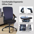Fauteuil de bureau ergonomique, Chaise de bureau à dossier haut avec dossier en maille et support lombaire réglable - Bleu foncé