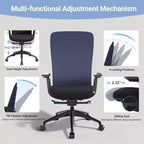 Fauteuil de bureau ergonomique, Chaise de bureau à dossier haut avec dossier en maille et support lombaire réglable - Bleu foncé