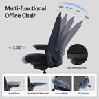 Fauteuil de bureau ergonomique, Chaise de bureau à dossier haut avec dossier en maille et support lombaire réglable - Bleu foncé