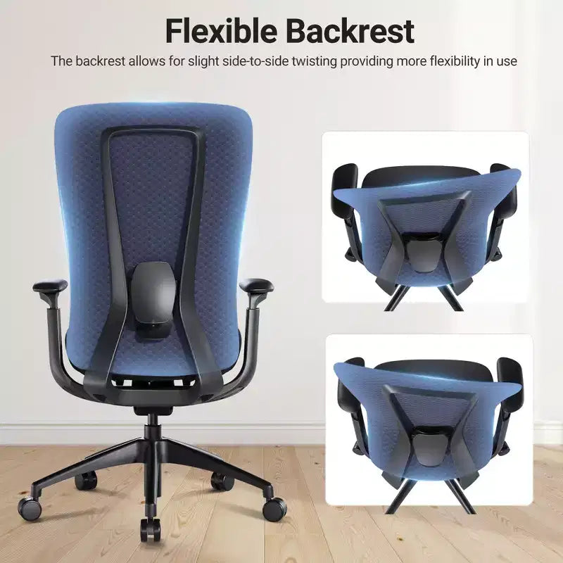 Fauteuil de bureau ergonomique, Chaise de bureau à dossier haut avec dossier en maille et support lombaire réglable - Bleu foncé