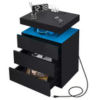 Table de chevet LED moderne avec 3 tiroirs et station de recharge sans fil
