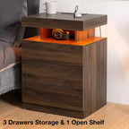 Table de chevet LED moderne avec 3 tiroirs et station de recharge sans fil
