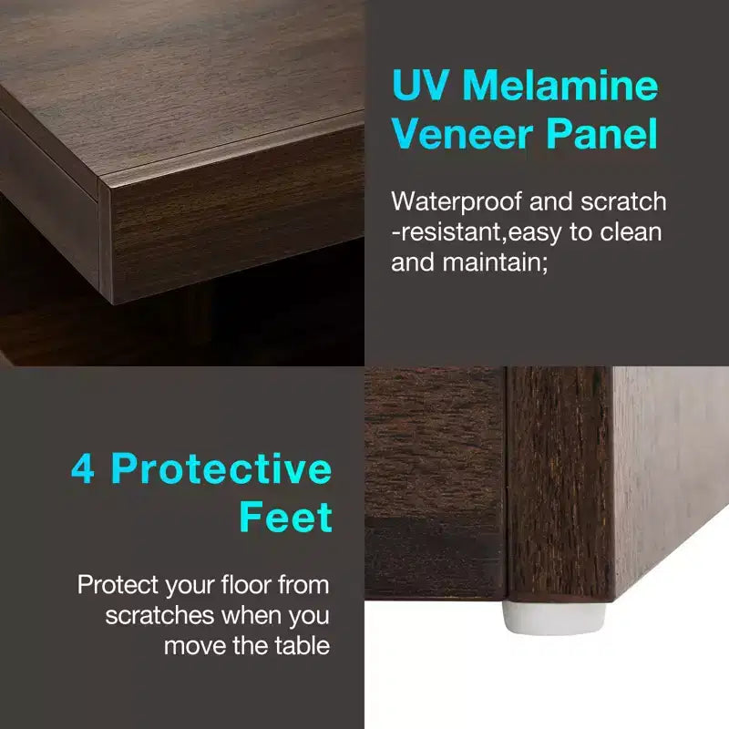 Table de chevet LED moderne avec 3 tiroirs et station de recharge sans fil