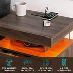 Table de chevet LED moderne avec 3 tiroirs et station de recharge sans fil
