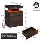 Table de chevet LED moderne avec 3 tiroirs et station de recharge sans fil