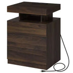 Table de chevet LED moderne avec 3 tiroirs et station de recharge sans fil