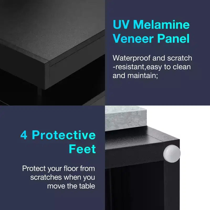 Table de chevet LED moderne avec 3 tiroirs et station de recharge sans fil