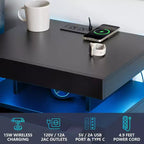 Table de chevet LED moderne avec 3 tiroirs et station de recharge sans fil