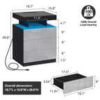 Table de chevet LED moderne avec 3 tiroirs et station de recharge sans fil