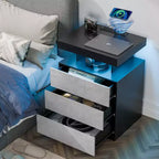 Table de chevet LED moderne avec 3 tiroirs et station de recharge sans fil