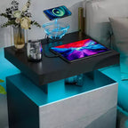 Table de chevet LED moderne avec 3 tiroirs et station de recharge sans fil
