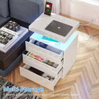Table de chevet LED moderne avec 3 tiroirs et station de recharge sans fil