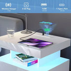 Table de chevet LED moderne avec 3 tiroirs et station de recharge sans fil