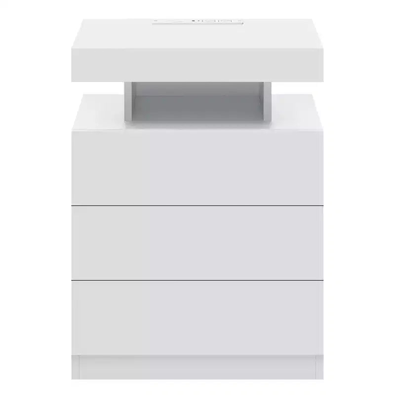 Table de chevet LED moderne avec 3 tiroirs et station de recharge sans fil