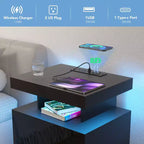 Table de chevet LED moderne avec 3 tiroirs et station de recharge sans fil