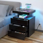 Table de chevet LED moderne avec 3 tiroirs et station de recharge sans fil