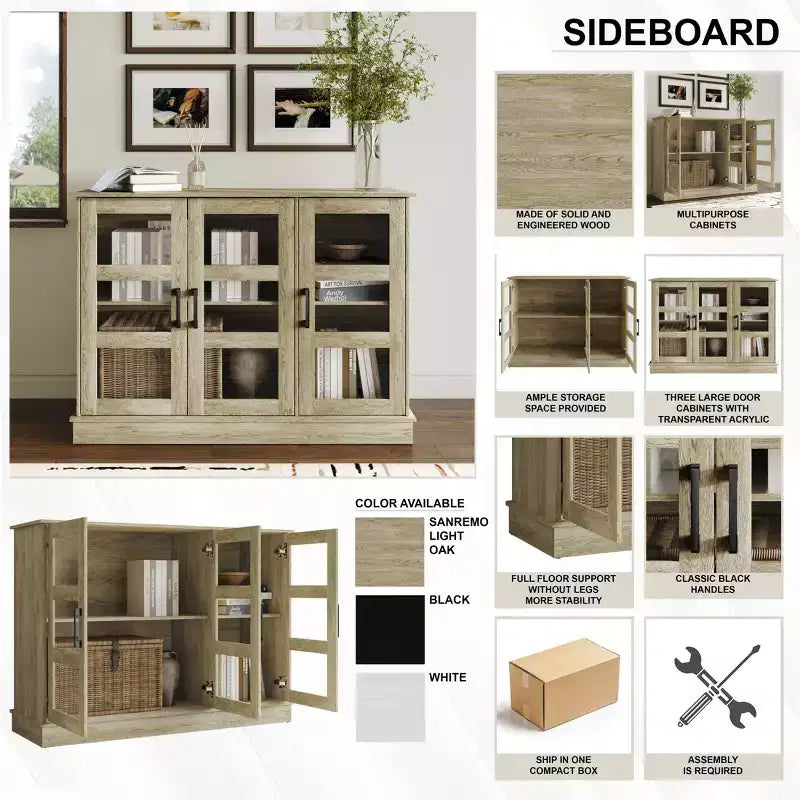 Bahut buffet moderne en bois avec portes de rangement pour salle à manger