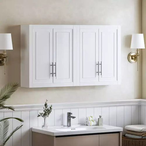 PexFix 26x44x8 Wood Laundry Cabinet with Adjustable Shelves in White