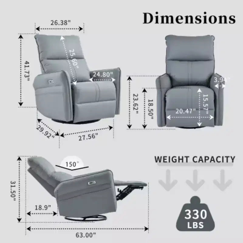 Fauteuil inclinable, pivotant et berçant électrique pour adultes, fauteuil inclinable, pivotant et berçant à 270 degrés, petit fauteuil inclinable électrique adapté aux petits espaces
