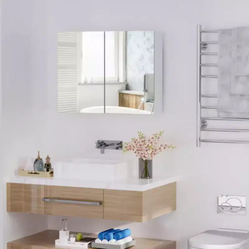Elegant Bathroom Storage: Double Door Mirror Cabinet with Quiet Hinges, 31.5 x 23.5