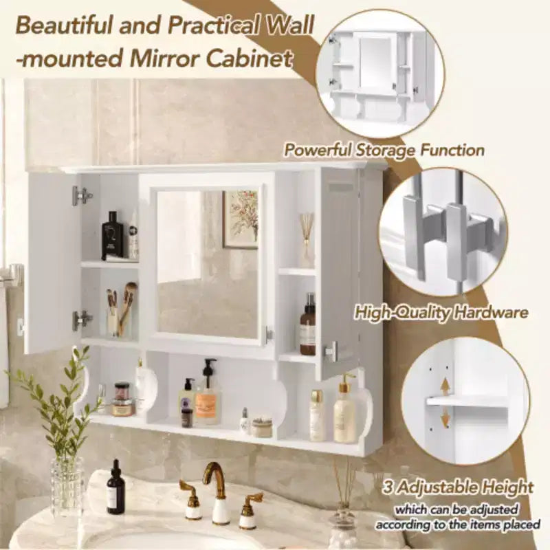 Meuble de salle de bain mural avec miroir et étagères ouvertes, 35 x 28 po, style moderne