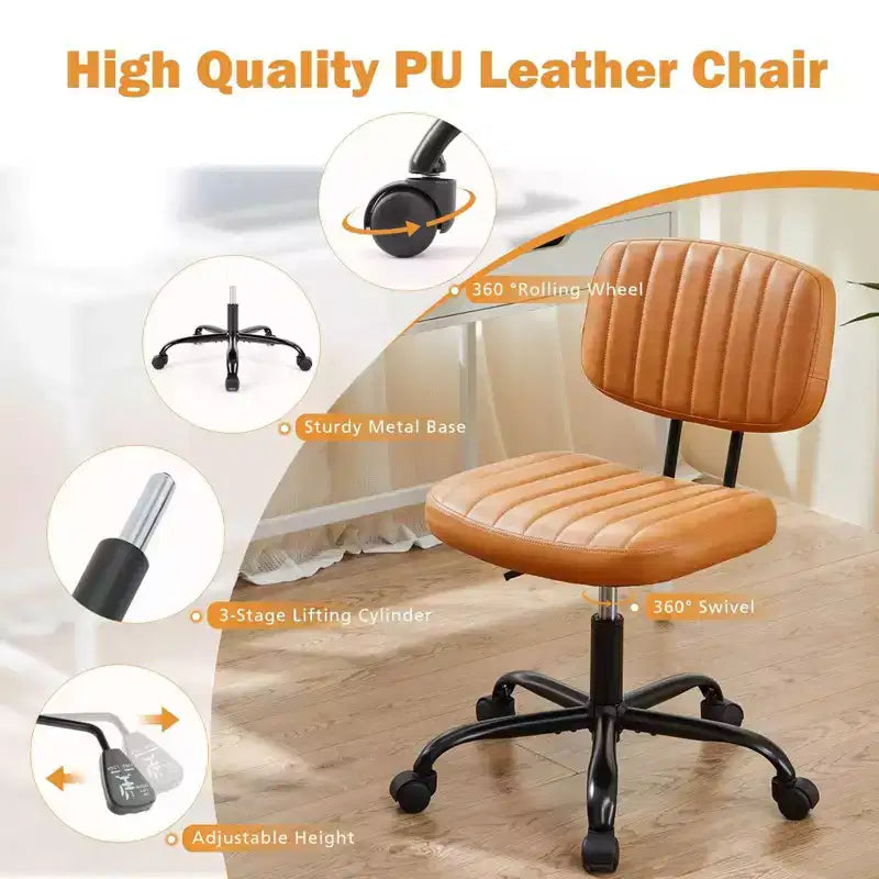 Chaise de travail à hauteur réglable : Pivotante à 360°, sans accoudoirs, base roulante