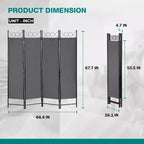 Séparateur de pièce 4 Panneaux Pliant Paravent 1,7M Cloison Amovible Autonome