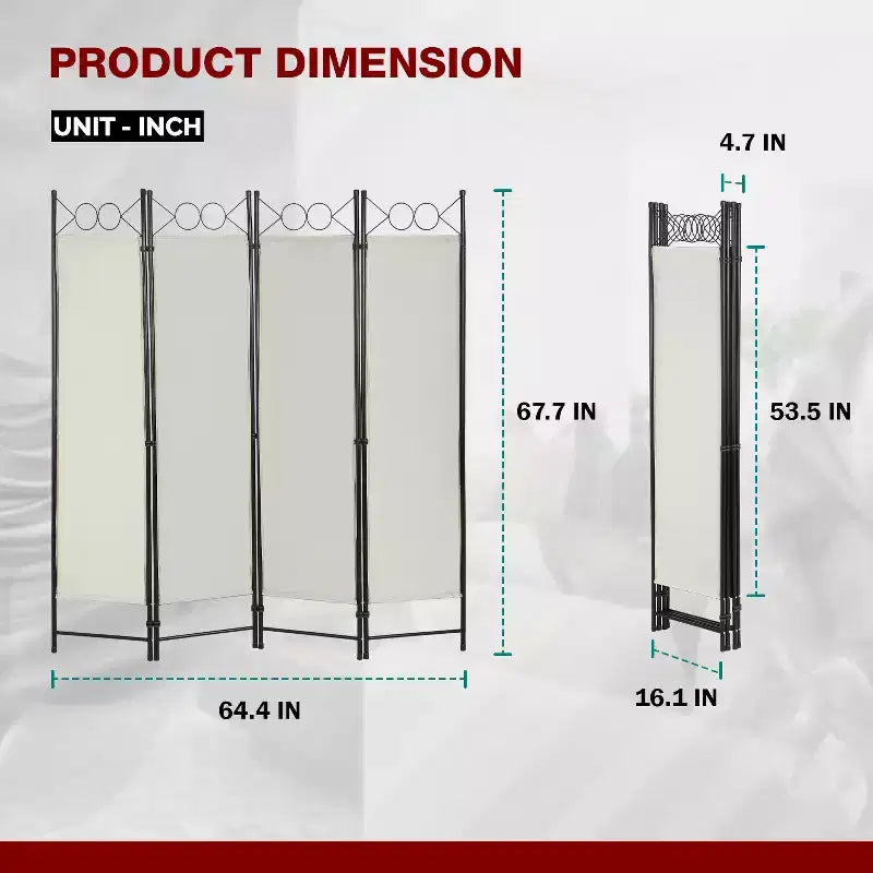 Séparateur de pièce 4 Panneaux Pliant Paravent 1,7M Cloison Amovible Autonome
