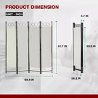 Séparateur de pièce 4 Panneaux Pliant Paravent 1,7M Cloison Amovible Autonome