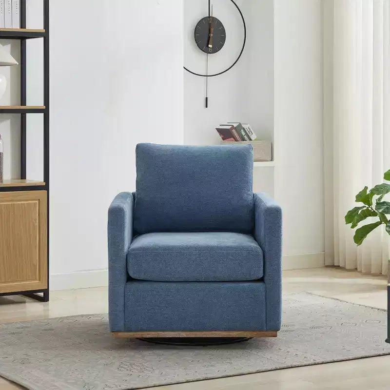 Clare 30.7 W Fauteuil d'appoint pivotant en bois, rembourré en chenille, avec base en métal