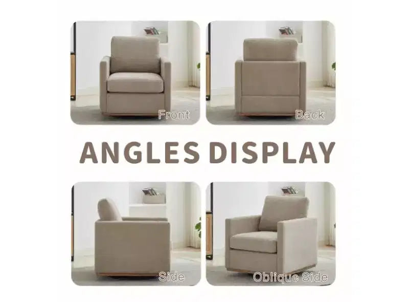 Clare 30.7 W Fauteuil d'appoint pivotant en bois, rembourré en chenille, avec base en métal