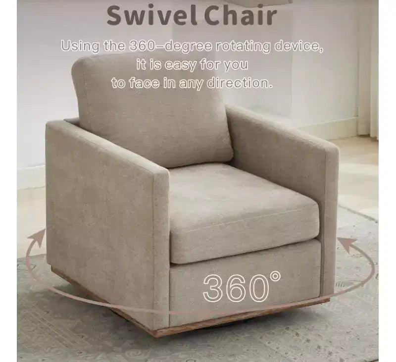 Clare 30.7 W Fauteuil d'appoint pivotant en bois, rembourré en chenille, avec base en métal