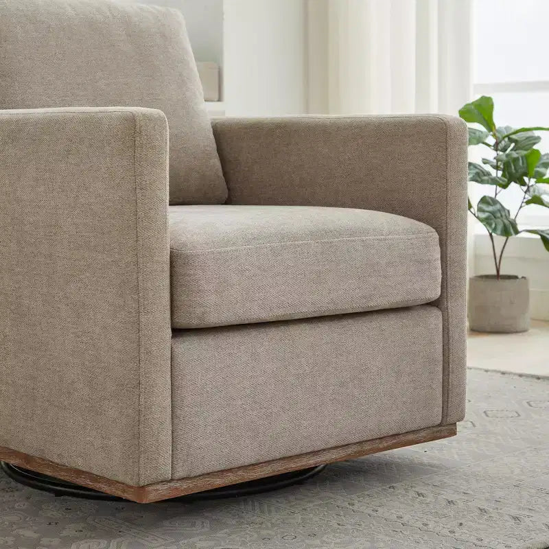 Clare 30.7 W Fauteuil d'appoint pivotant en bois, rembourré en chenille, avec base en métal