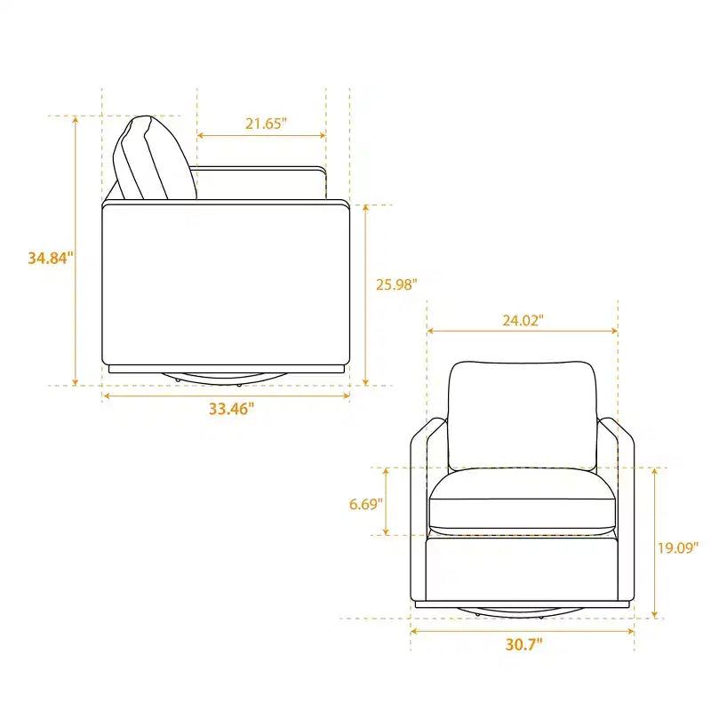 Clare 30.7 W Fauteuil d'appoint pivotant en bois, rembourré en chenille, avec base en métal