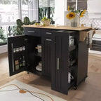 Black Kitchen Island with Drop Leaf 3 Tier Cabinet Organizer, Rolling Kitchen Cart on Wheels for Kitchen Dining Room