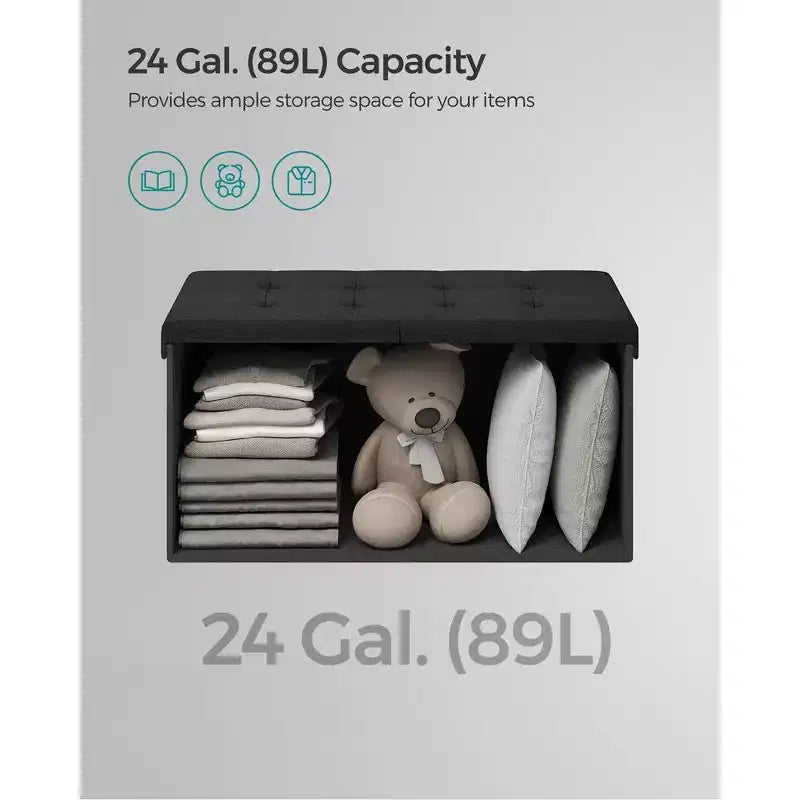 Banc de rangement pliable, 38 x 76 x 38 cm, couvercle rabattable, capacité de charge de 300 kg