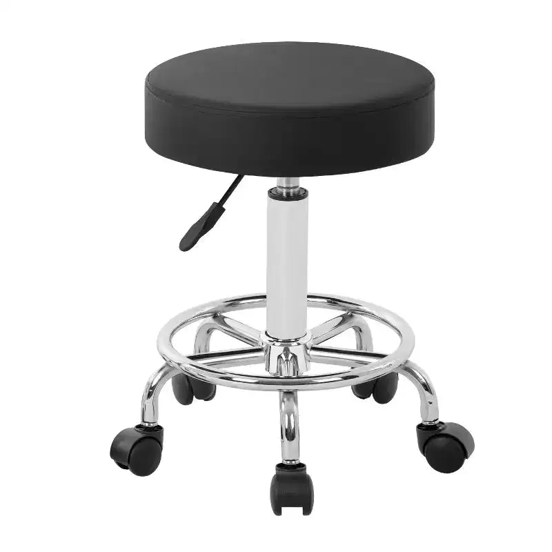 BestMassage Round Rolling Stool Salon Stool with Foot Rest PU Leather Cushion, Black