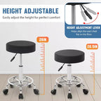Tabouret rond roulant Tabouret de salon avec repose-pieds Coussin en cuir PU, Noir
