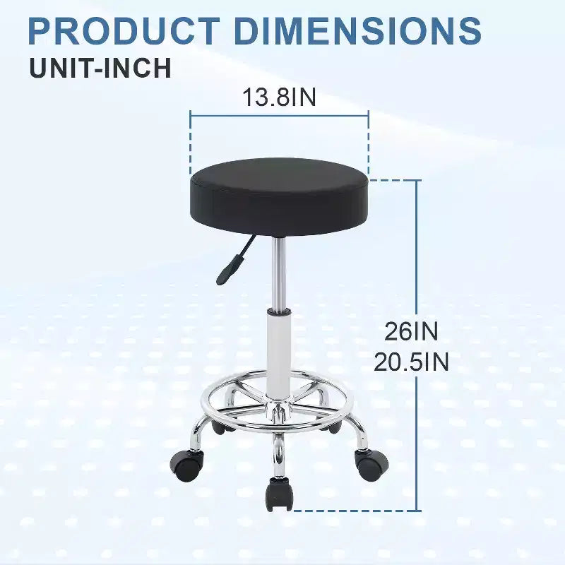 Tabouret rond roulant Tabouret de salon avec repose-pieds Coussin en cuir PU, Noir