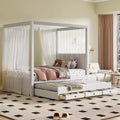 Whisen Full Size Linen Upholstery Canopy Platform Bed with Trundle and Three Storage Drawers