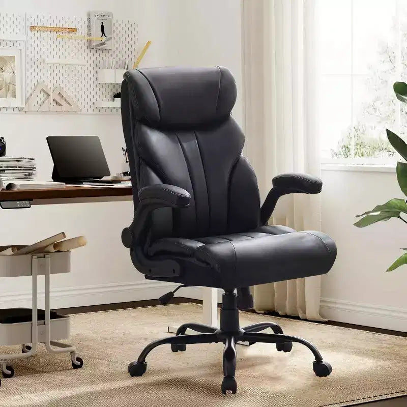 Chaise de bureau à dossier haut, chaise de bureau d'ordinateur réglable en hauteur, angle d'inclinaison du dossier, support lombaire, roulettes pivotantes, confortable pour le bureau et le jeu.