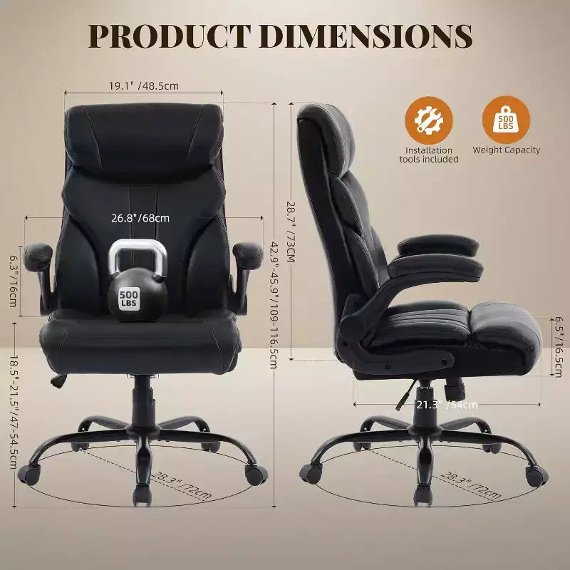 Chaise de bureau à dossier haut, chaise de bureau d'ordinateur réglable en hauteur, angle d'inclinaison du dossier, support lombaire, roulettes pivotantes, confortable pour le bureau et le jeu.