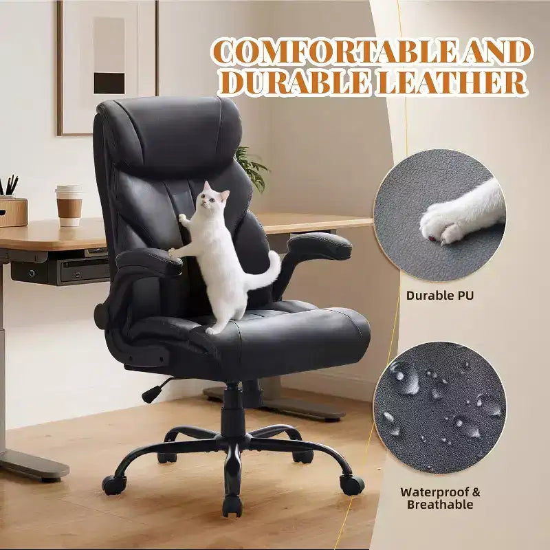 Chaise de bureau à dossier haut, chaise de bureau d'ordinateur réglable en hauteur, angle d'inclinaison du dossier, support lombaire, roulettes pivotantes, confortable pour le bureau et le jeu.